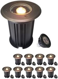 MALORY Brass Top Cover Landscape Well Lights, 12V Low Voltage Outdoor In Ground Lights,Landscape Lighting for Pathway, Driveway and Garden (Open Top, 10-Pack with Bulb)