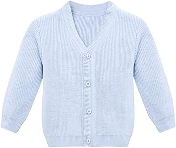 Lilax Baby Boys Basic Long Sleeve V-Neck Classic Knit Cardigan Sweater, Blue, 12-18 Months