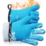 Loveuing Kitchen Oven Mitts - Silicone and Cotton Double-Layer Heat Resistant Oven Gloves/BBQ Gloves/Grill Gloves - Perfect for Baking and Grilling (One Size Fits Most, Blue)