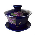 Gaiwan 5oz/150ml Blue White Porcelain teacup Sancai Tureen Enamelled Reliefs Peony