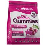Hair Vitamins 180 Vegan Gummies. Cherry Flavour. Resealable & Recyclable Pouch. Contains Vitamins A, D, E, C, B5, B6, Biotin, B9, B12, Zinc, Iodine, Choline & Inositol. Suitable for 12+ by ActivGums®