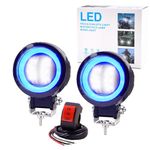 Led Halo Ring Spotlights with Switch, Round Offroad LED Driving Work Light Bars for Motorcycle ATV Offroad Trucks Agricultural Vehicles Farming Heavy Equipment(Blue Beam with Red Ring)