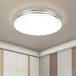 VIPMOON Round LED Ceiling Light, 18W 6500K Cold White, Flush Mount Ceiling Lamp, SMD 2835 Silver-Rimmed Ceiling Lights for Kitchen Porch Garage Hallway Basement Cabinet Stair Office