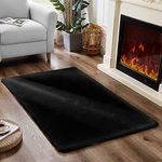 Hometail Fluffy Soft Anti-Slip Black Carpet Area Rug Runner (60X84 in) Washable Thick Microfiber High Density Fur Living Room Rug Carpet Floor Mat (Black, 5x7 Feet)