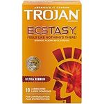 Trojan Ultra Ribbed Ecstasy Lubricated Condoms, 10 count