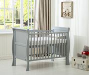 mcc direct Solid Wooden Cot Bed Savannah Sleigh Toddler Bed with Premier Water Repellent Mattress - Made in England (Grey)