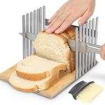 TKVAZK Bread Slicer, Stainless Steel Bread Slicer for Homemade Bread Sourdough Bread, Manual Bread Slicer Bread Cutter with Tough Bamboo Cutting Board without Worry Plastic & Wood Shaving