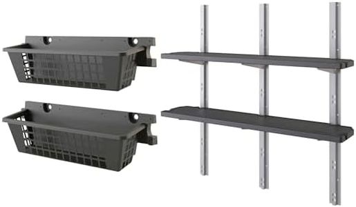 Suncast 2 Pack 25” x 7.25” Basket Accessory for Outdoor Shed Bundled with Vertical Shed 2 Shelf Kit, Space Saving Wall Mount Storage, Black
