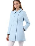 Allegra K Women's Peter Pan Collar Double Breasted Winter Long Trench Pea Coat Blue XL