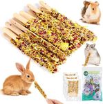 Abizoo Rabbit Chew Toys for Teeth, 18pcs Hamster Wood Chews with Flowers Rabbit Treats for Bunnies,Guinea Pigs Gerbil Chinchilla Chew Sticks Natural Bunny Snacks and Chew Toys for Small Animals Molar