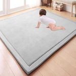 GGoty Large Area Rug Coral Velvet Baby Play Mat,Thick Children Study Kitchen Nursery Carpet Crawling Mat for Baby Non-slip Yoga Mat (120 * 120 * 2cm,Grey)