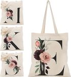 Floral Initial Canvas Bag Gifts for Women - 15"x16" Shoulder Tote Bags for Bridesmaids Hen Party Teacher Gift Shopping Bag C1 (Initial #E)