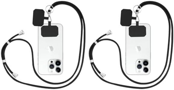 flintronic 2PCS Cordón Correa para Teléfono Móvil Ajustable Universal,Correa para el Cuello,Correa Cruzada y para la Muñeca,Compatible la Mayoría de Las Fundas de Teléfono,con Llavero y Parche-Negro