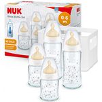 NUK First Choice+ Baby Bottle Starter Set Made of Glass and Latex, 0-6 Months, 4 Bottles with Temperature Control & Bottle Box, Anti-Colic Air System, BPA-Free, 5 Pieces