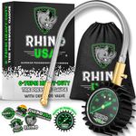 Rhino USA Heavy Duty Tire Pressure Gauge - Certified ANSI B40.1 Accurate, Large 2" Easy Read Glow Dial, Solid Brass Hardware, Best Any Car, Truck, Motorcycle, RV (75psi w/Hose)