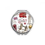 Heart Tower Bus Car UK Hamburger Landmark Hand Compact Mirror Round Portable Pocket Glass