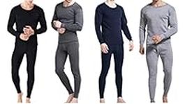 Goyoma Men Winter Fleece Lined 100% Cotton Thermal Long Johns Top Bottom Underwear Set, Gary, Medium