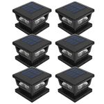 Sumaote Solar Post Lights, Outdoor Solar Post Cap Light Fits 4 x 4 Wood, 3x3 & 4x4 PCV/Vinyl Fence Post Lights Solar Powered Deck Light for Garden Yard Railing, IP65 Waterproof, Black Shell, 6 Pack