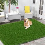 HEBE Artificial Grass Turf Rug 3x5 Ft Indoor Outdoor Grass Door Mat Realistic Grass Patch Dog Pee Pads Potty Training Rug with Drainage Holes Turf Carpet for Dogs Pets Patio Backyard