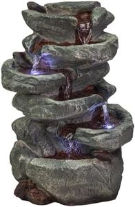 Sunnydaze Stone Falls 15-Inch 6-Tier Tabletop Water Fountain with LED Lights - Electric Submersible Pump - Polyresin
