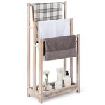 Giantex Towel Rack for Bathroom - 3 Tier Freestanding Towel Racks with Storage Shelf, Wood Hand Towel Drying Stand, Blanket Holder for Living Room, Laundry Room, 18" L x 9" W x 34" H (Light Brown)