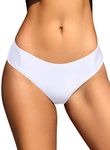 SHEKINI Womens Medium Waisted Swim Briefs Retro Basic Modest Coverage Bikini Bottoms Tankini Swimwear Shorts White