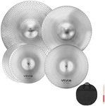 VEVOR Low Volume Cymbal Pack, 5Pcs Quiet Cymbals for Drum Set, 14'' Hi-Hats, 16'' Crash, 18'' Crash, 20'' Ride, Alloy Drum Cymbals Includes Free Drumsticks, Mute Pads & Bag, for Drummer Practice