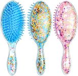 2 Pieces Kids Wet Hair Brush Confetti Glitter Detangler Hair Brush Set Soft Bristles Massage Brush for Baby Kids Girls Christmas Holiday Presents (Bunny and Unicorn)