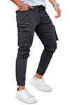 GINGTTO Mens Cargo Joggers Slim Fit Workout Cargo Pants Stretch Trousers with Pockets Dark Grey 34