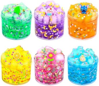 6 Pack Jelly Cube Crunchy Slime Kit, with Yellow, Pink, Purple, Green & Blue Clear Crunchy Slime, Super Soft Sludge Toy with Cute Charms, Valentine Party Favors Slime for Girls and Boys
