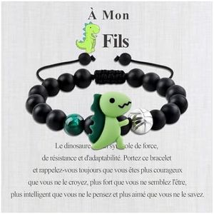 BOCHOI Cadeau Anniversaire Bracelet Dinosaure Garcon Enfant 5 6 7 8 9 10 11 12 Ans Bracelets Perle Basketball Bijoux Original Fils Petit fils Ado Neveu étudiant Frère Ami Retour à l'école Noël