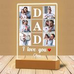 WMDIY Personalised Birthday Gifts for Dad, Customised Acrylic Plaque LED Walnut Frame with Photos Night Light, Fathers Day Christmas Valentines Best Dad Gifts for Father PAPA from Daughter Son Kids