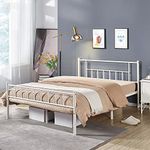 Yaheetech 4ft6 Double Basic Metal Platform Bed Frame with Headboard and Footboard, Mattress Foundation Easy Assembly Slatted Bed Bas, Under Bed Storage, No Box Spring Needed, White