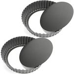 Tosnail 2 Packs 9.5" x 2" Nonstick Tart Pan with Removable Bottom, Quiche Pan Deep Pie Pan Round Baking Pan