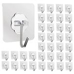 DDMY Adhesive Hooks Kitchen Wall Hooks- 36 Packs Heavy Duty 13.2lb(Max) Nail Free Sticky Hangers with Stainless Hooks Reusable Utility Towel Bath Ceiling Hooks