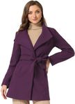 Allegra K Women's Classic Stand Collar Long Sleeve Winter Belted Long Coat Purple Small