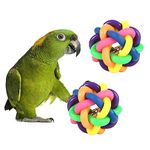 2Pcs Parrot Colorful Bell Ball, Rubber Ball for Bird Grinding Teeth Chewing,Bird Toy Ball Bell Toy for Beak Jingle Mynah Budgerigar (Small)