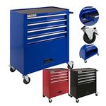 Arebos Tool cabinet cart workshop trolley on wheels portable | Blue | 4 drawers + 1 compartment for tools | incl. anti-slip mats | drawers with ball bearings