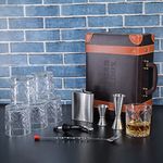 Bar Box Portable Bar Set 6 Whiskey Glasses Bartending Kit, Cocktail Shaker Mixer Tools, Accessories for Drinks, for Men, Whiskey Lovers, Dad, Wedding Couples, Birthday, Anniversary, Boss