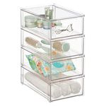 mDesign Plastic Stackable Bathroom Storage Organizer Bin with Pull Out Drawer for Cabinet, Vanity, Shelf, Cupboard, Cabinet, or Closet Organization - Lumiere Collection - 4 Pack - Clear