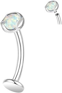 ZS ASTM F136 Titanium Belly Button Ring, 14G Opal Stones Navel Jewelry, 6/8/10/12/14MM Internally Threaded Long Bar Navel Barbell Stud Flat Back Belly Piercing, L:6mm, Created Opal, zircon gemstone