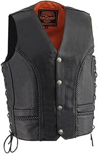 Milwaukee Leather ML1359 Men's Black Naked Leather Side Lace Motorcycle Rider Vest w/Buffalo Nickel Snaps Closure - 48
