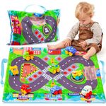 JOYIN Toy Cars for Toddlers, 8 PCS Rubber Cartoon Cars with Play Mat, Mini Bath Toy Car for Toddlers, Toddler Boy Toys Birthday Gift, Party Favors for Kids Toddlers 2 3+ Year Old, Easter Toys