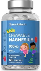 Kids Magnesium Tablets | 100mg | 120 Chewable Tablets | Berry Flavour Vegan Supplement | by Horbaach