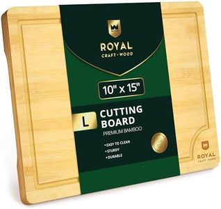 ROYAL CRAFT WOOD Bamboo Cutting Board with Juice Groove - Kitchen Chopping Board for Meat Cheese and Vegetables, Heavy Duty Serving Tray w/Handles (Large,10 x 15")