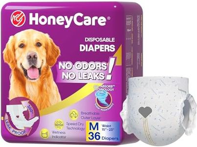 HONEY CARE All-Absorb Disposable Female Dog Diapers M Size, Improved Bigger Size, 36 Count, Super Absorbent, Breathable, Wetness Indicator (Pack of 1, 36 Count Total)