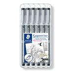 STAEDTLER ‎308 SB6P1 Pigment Liner Fineliner Pens with Assorted Line Width - Black (Set of 5 + 1 Free)