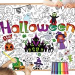 HOWAF Halloween Coloring Poster with 24 pcs Paint Pens,Coloring Table Cover Banner for Halloween Party Supplies for Kids