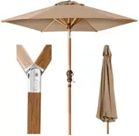 Best Choice Products 10ft Market Umbrella, Outdoor Sun Shade for Backyard, Deck, Poolside, Table w/Woodgrain Pattern, Easy Tilt & Crank - Tan