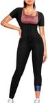 Junlan Full Body Sauna Suit for Women Sweat Jumpsuit Waist Trainers for Women Belly Fat Workout Sweat Suit, Short-sleeved Black, 3X-Large